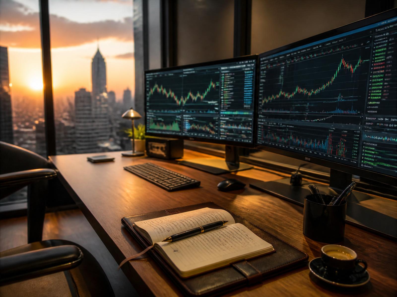 Workspace ejecutivo con análisis de mercados